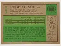 Roger Craig Topps 1984 Card #353 Back