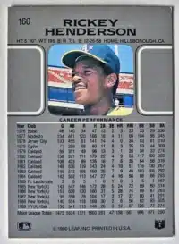 Rickey Henderson Leaf 1990 Card #160 back