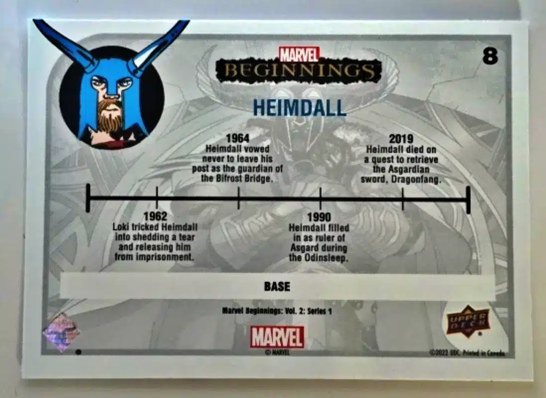 Heimdall Marvel Beginnings Upper Deck 2022 #8 back