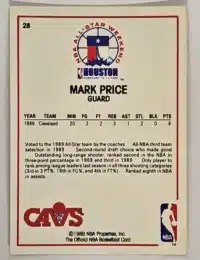 Mark Price Hoops 1989 Card #28 Back