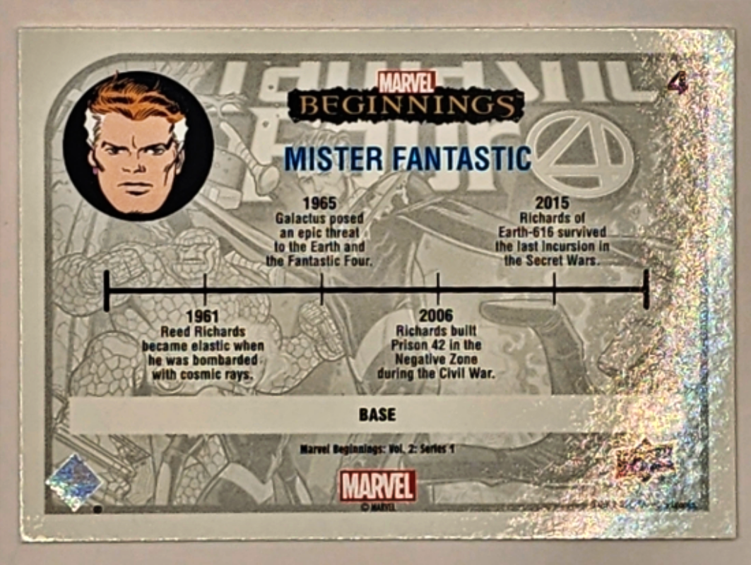 Mister Fantastic Marvel Beginnings Upper Deck 2022 #4 Back