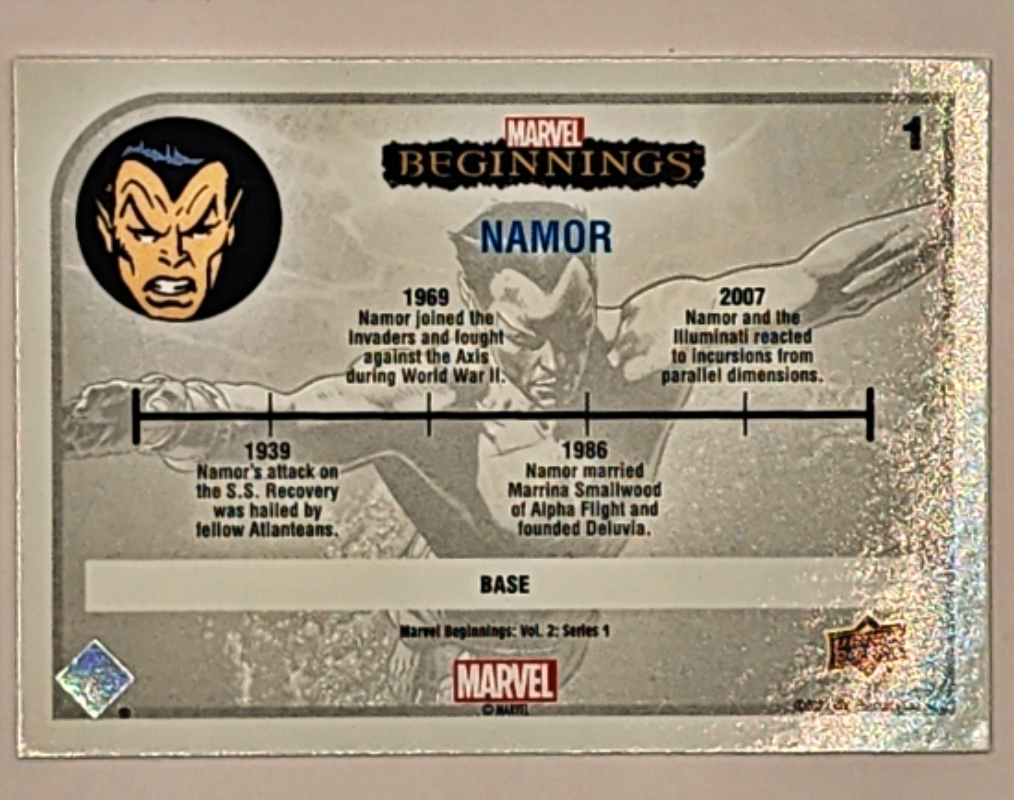 Namor Marvel Beginnings Upper Deck 2022 #1 Back