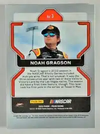 Noah Gragson Panini 2022 Prizm Racing Card #3 back