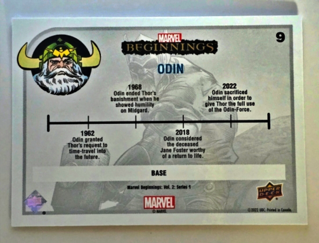 Odin Marvel Beginnings Upper Deck 2022 #9 Back