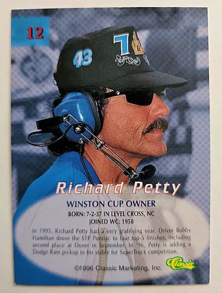 Richard Petty Classic 1996 Card #12 back