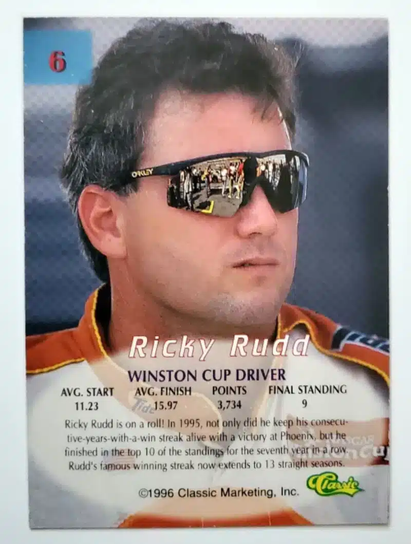 Ricky Rudd Classic 1996 Card #6 Back