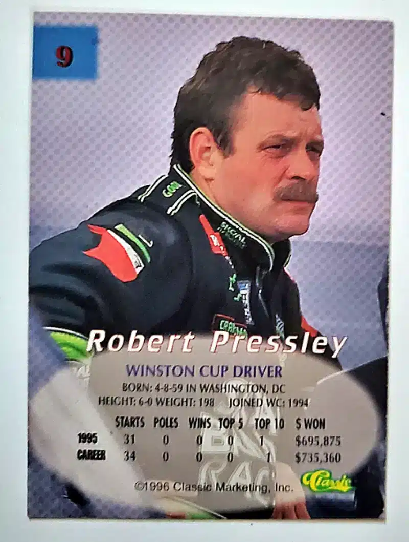 Robert Pressley Classic 1996 Card #9 Back