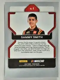 Sammy Smith Panini 2022 Prizm Racing Card #4 back