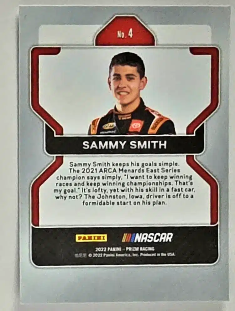 Sammy Smith Panini 2022 Prizm Racing Card #4 back