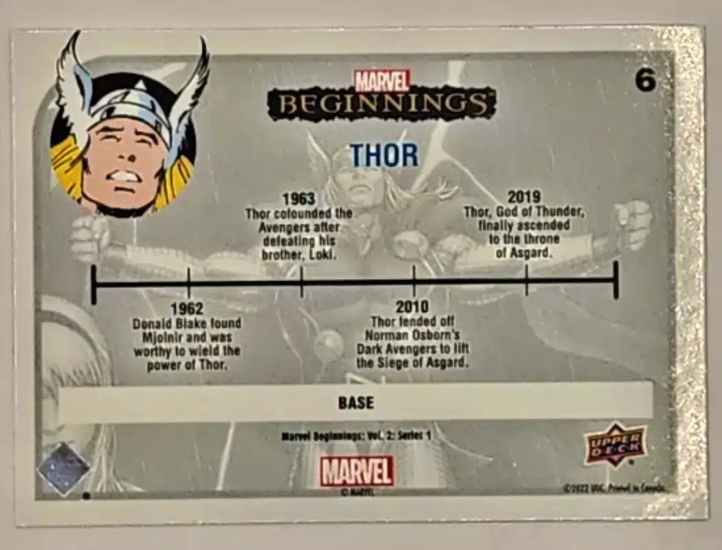 Thor Marvel Beginnings Upper Deck 2022 #6 Back