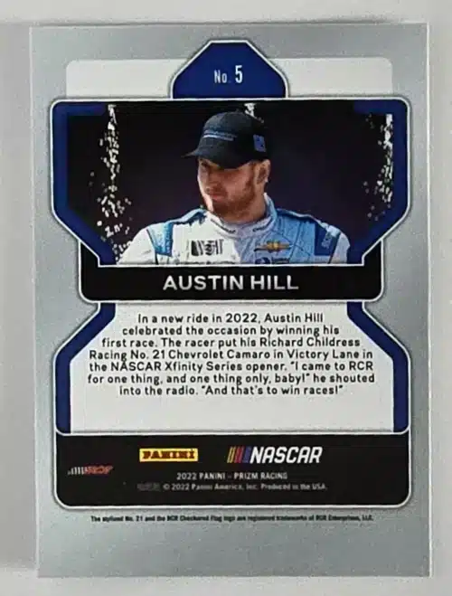 Austin Hill Panini Prizm Racing 2022-5 Back
