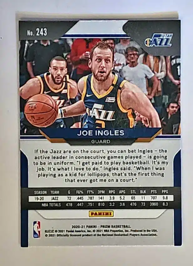 Joe Ingles Panini Prizm 2020 #243 Back