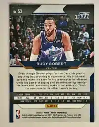 Rudy Gobert Panini Prizm 2020 #53 back