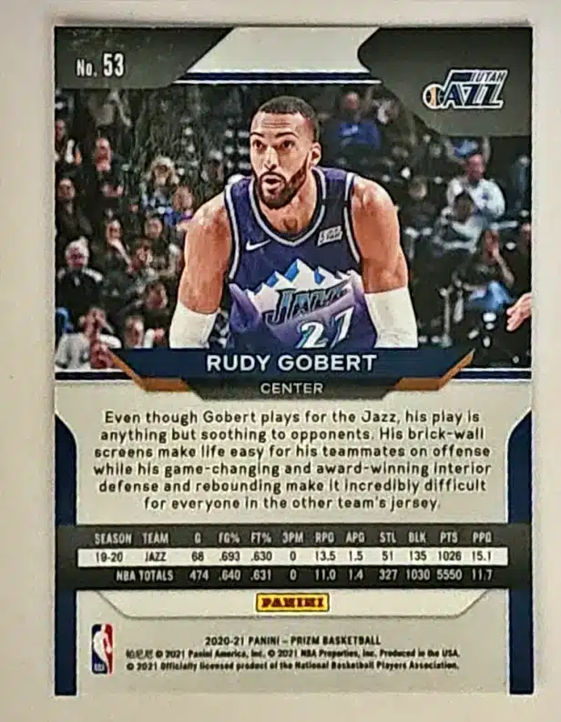 rudy-gobert-panini-prizm-2020-utah-jazz-53-back Rudy Gobert Panini Prizm 2020 #53 back