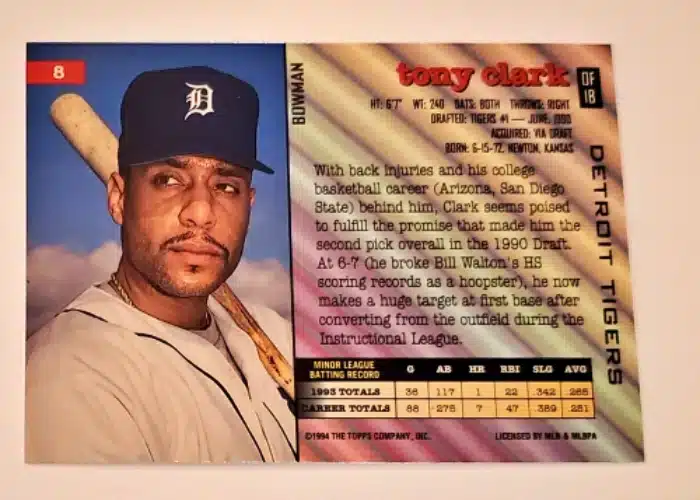 tony-clark-bowman-1994-8-detroit-tigers-back Tony Clark Bowman 1994 Preview #8 Back