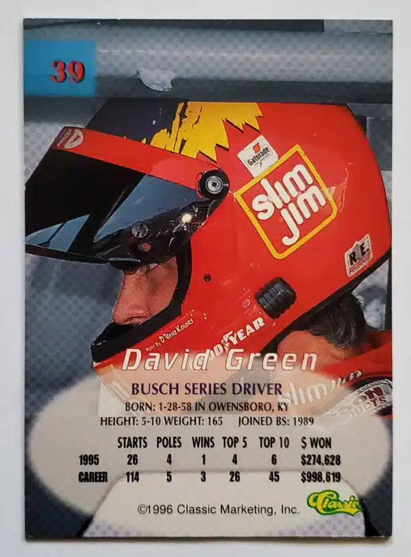 David Green Classic 1996 Card #39 Back