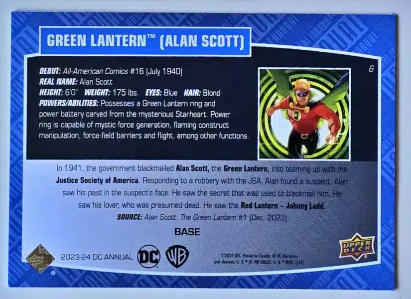 Green Lantern Alan Scott UD 2023-24 #6 Back
