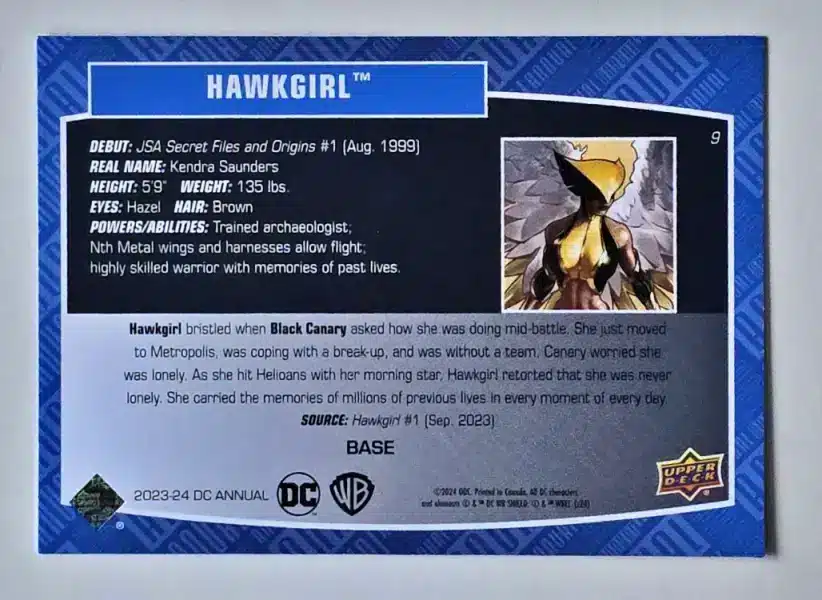 Hawkgirl Upper Deck 2023-24 #9 Back