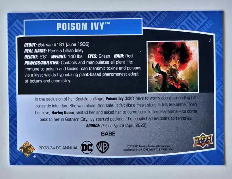 Poison Ivy Upper Deck 2023-24 #7 Back