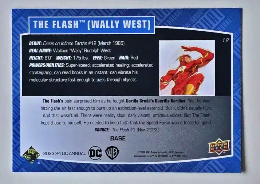 The Flash Wally West UD 2023-24 #12 Back
