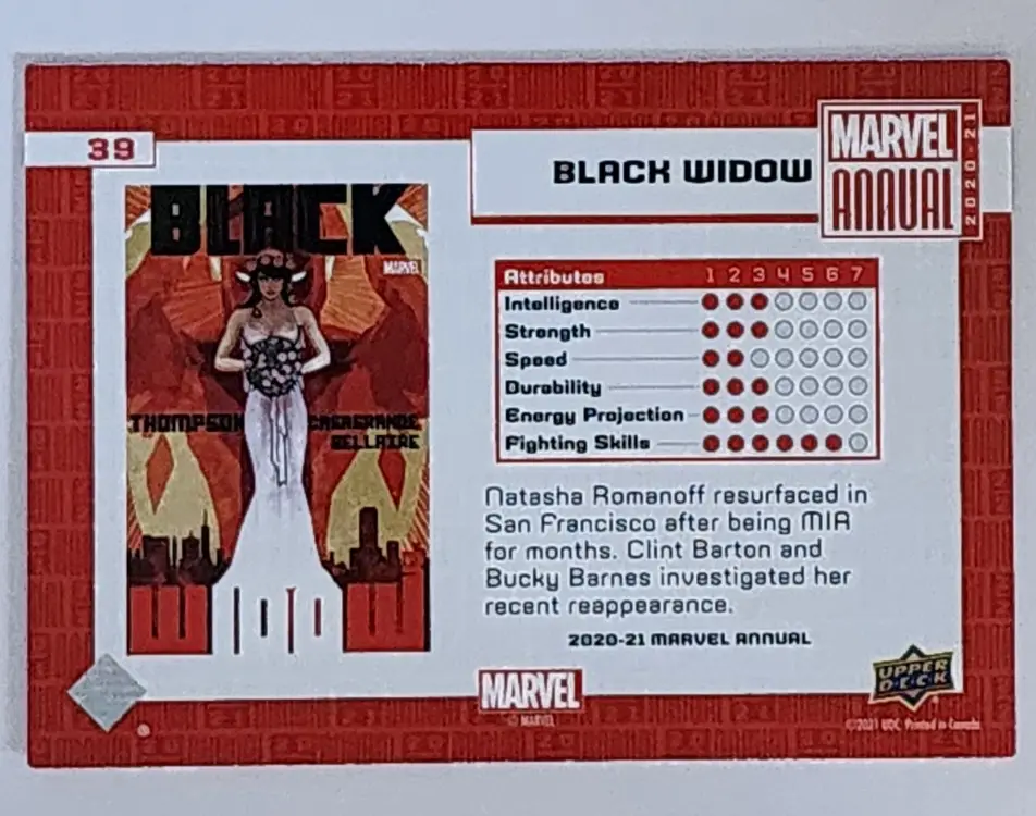 Black Widow Marvel Annual 2020-21 card #39 back