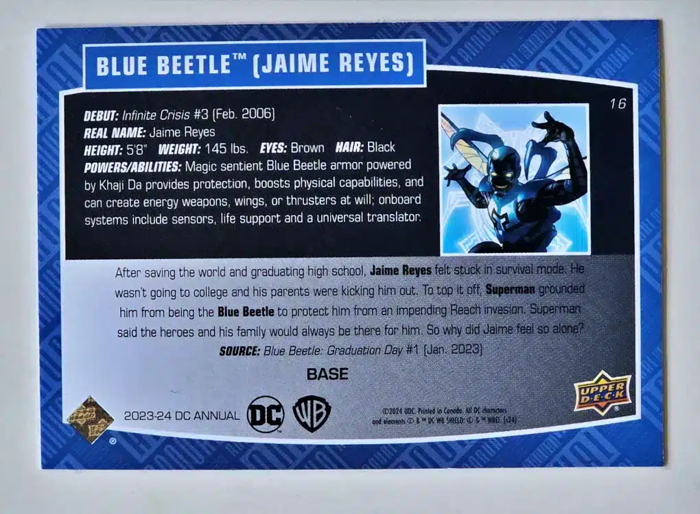 Blue Beetle Jaime Reyes UD 2023 #16 Back