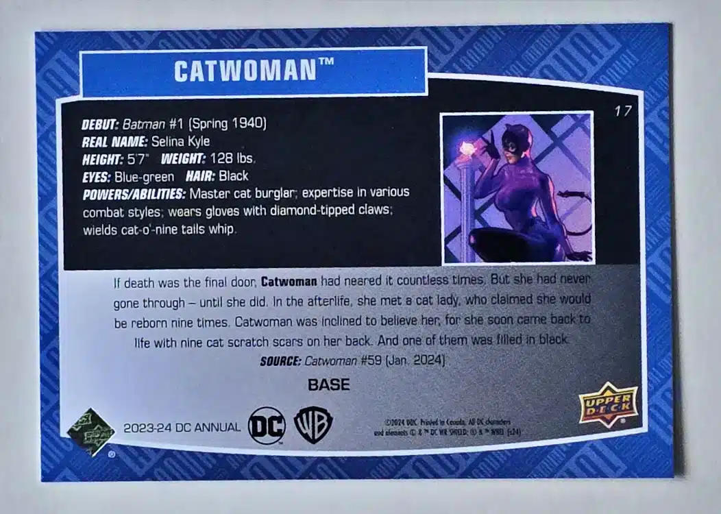 Catwoman Upper Deck 2023-24 Card #17 Back