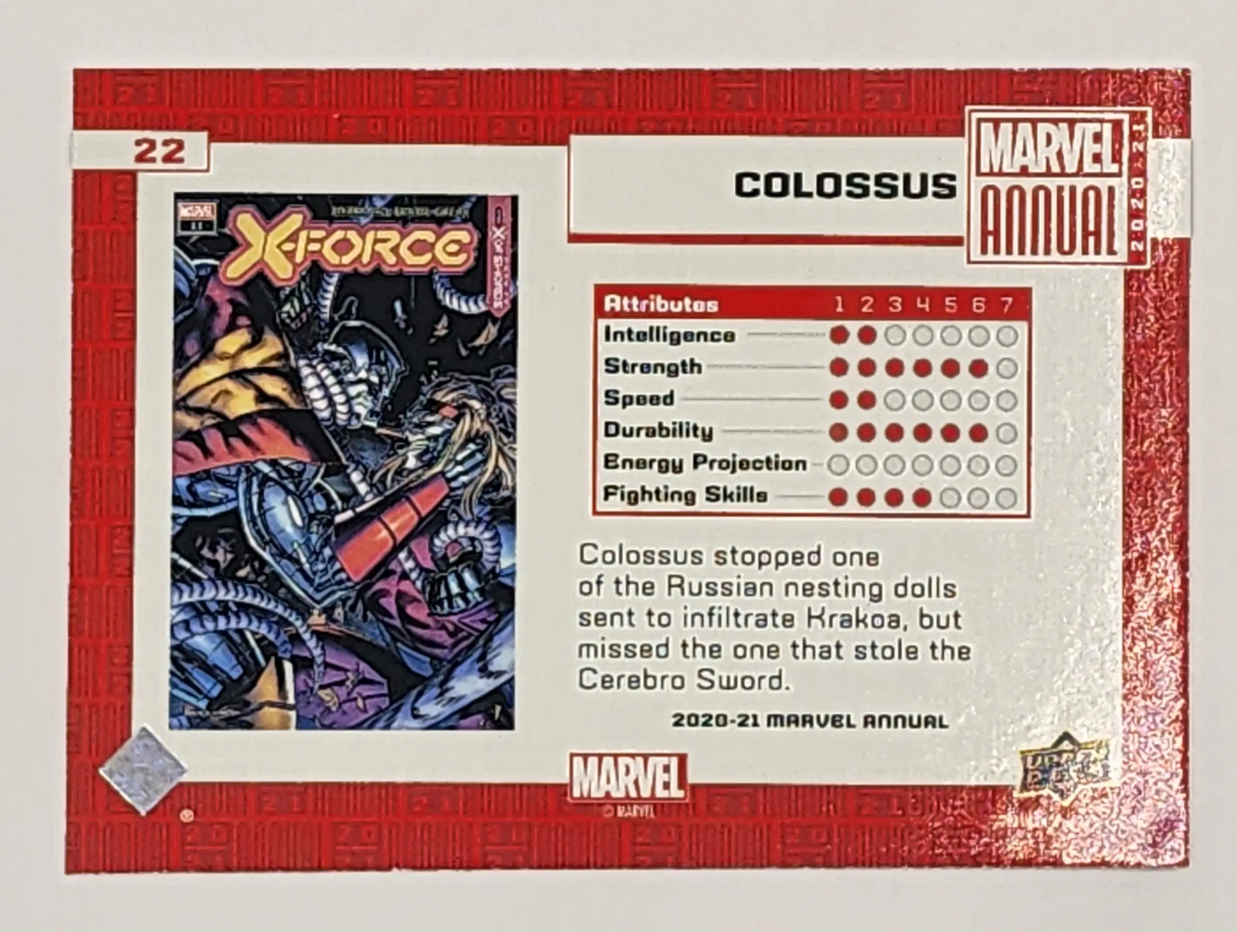 Colossus Marvel Annual 2020-21 Variant Tier 1 card #22 Back