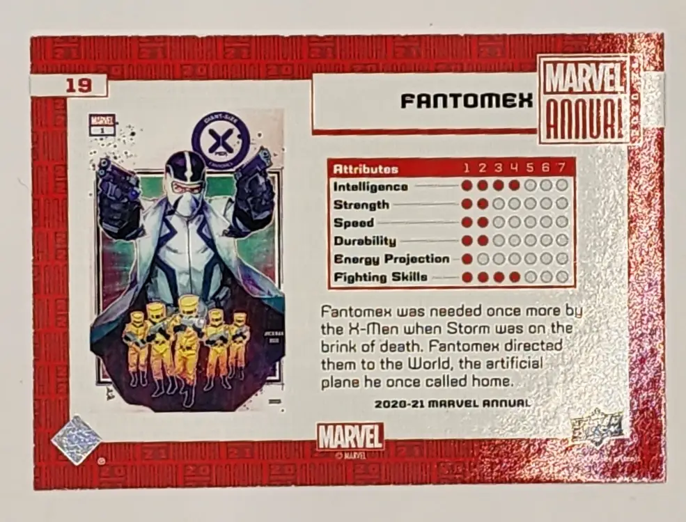 Fantomex Marvel Annual 2020-21 Variant Tier 1 card #19 Back