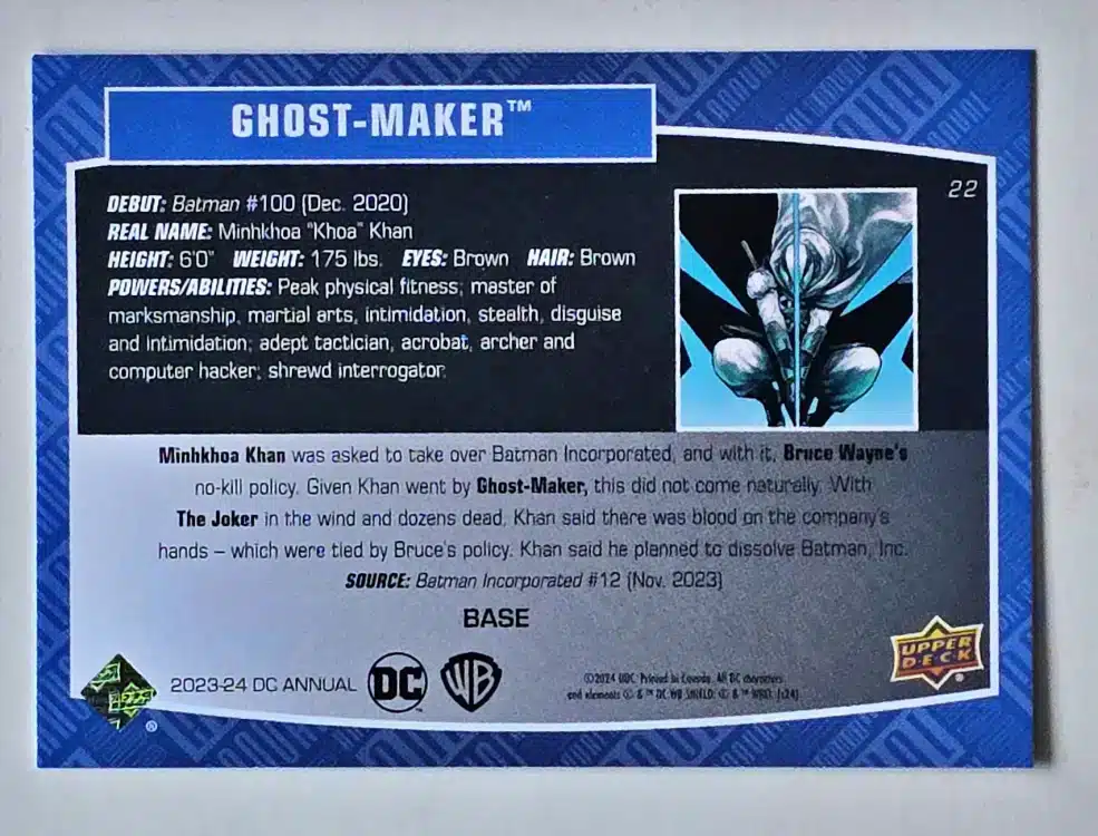 Ghost-Maker Upper Deck 2023-24 Card #22 Back