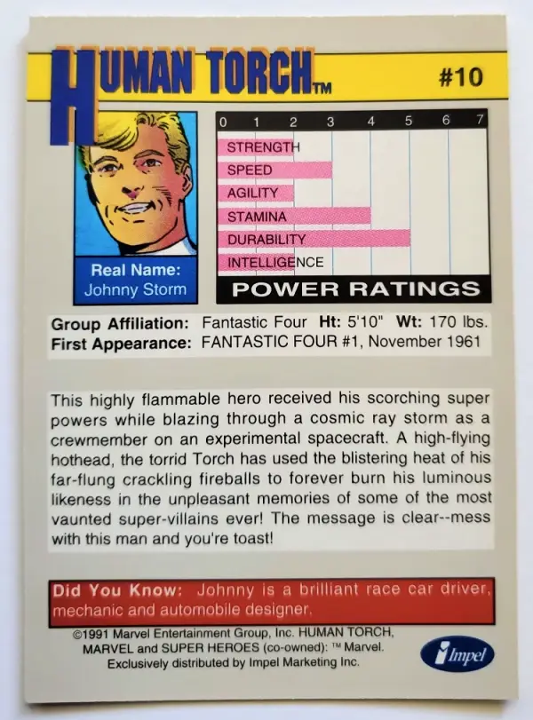 Human Torch Impel Marketing 1991 #10 Back