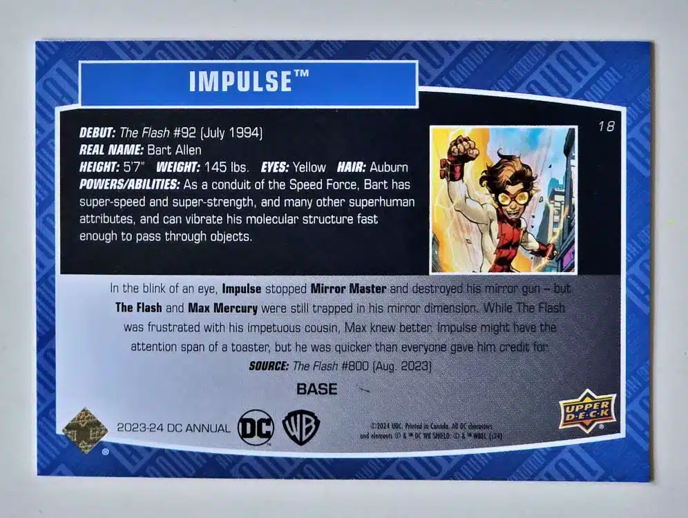 Impulse Upper Deck 2023-24 Card #18 Back