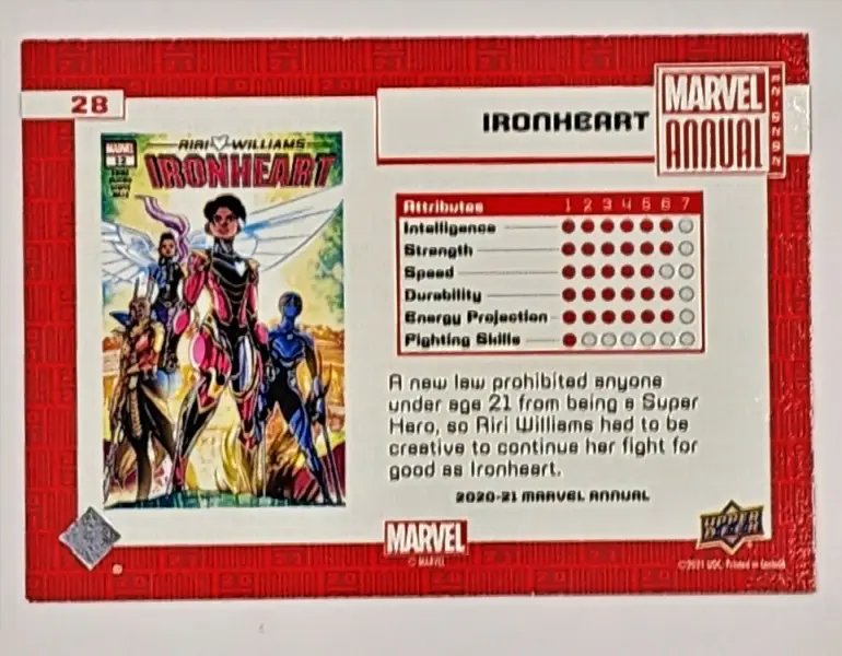 Ironheart Marvel Annual 2020-21 Upper Deck #28 Back
