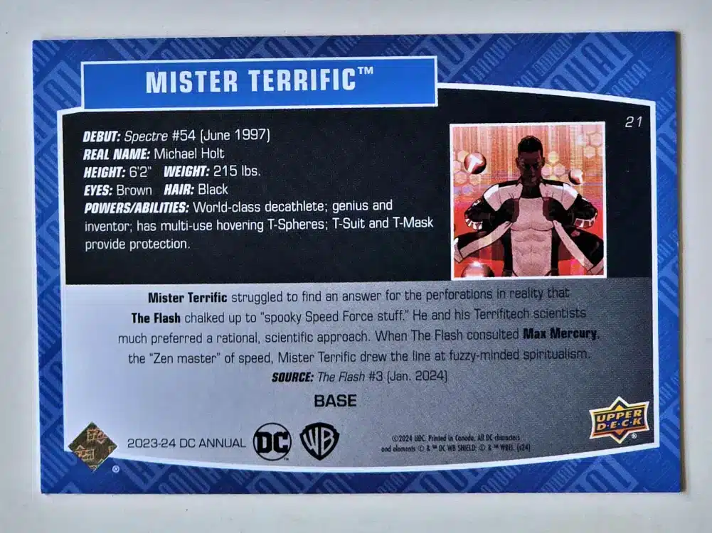 Mister Terrific Upper Deck 2023-24 Card #21 back
