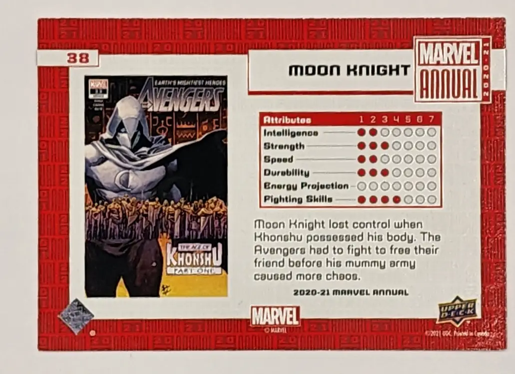Moon Knight Marvel Annual 2020-21 card#38 Back