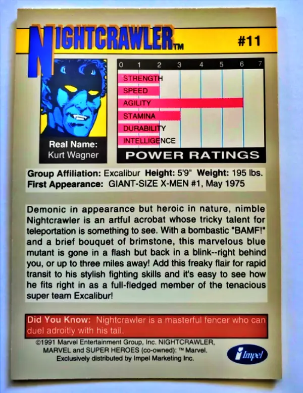 Nightcrawler Impel Marketing 1991 #11 Back