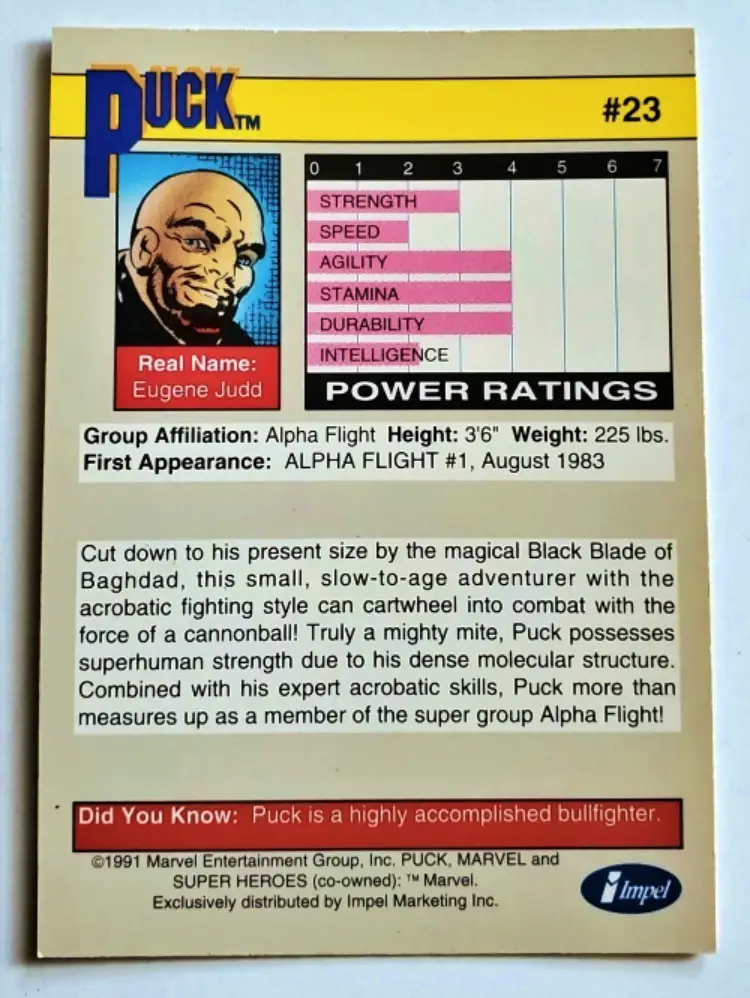 Puck Impel Marketing 1991 #23 back