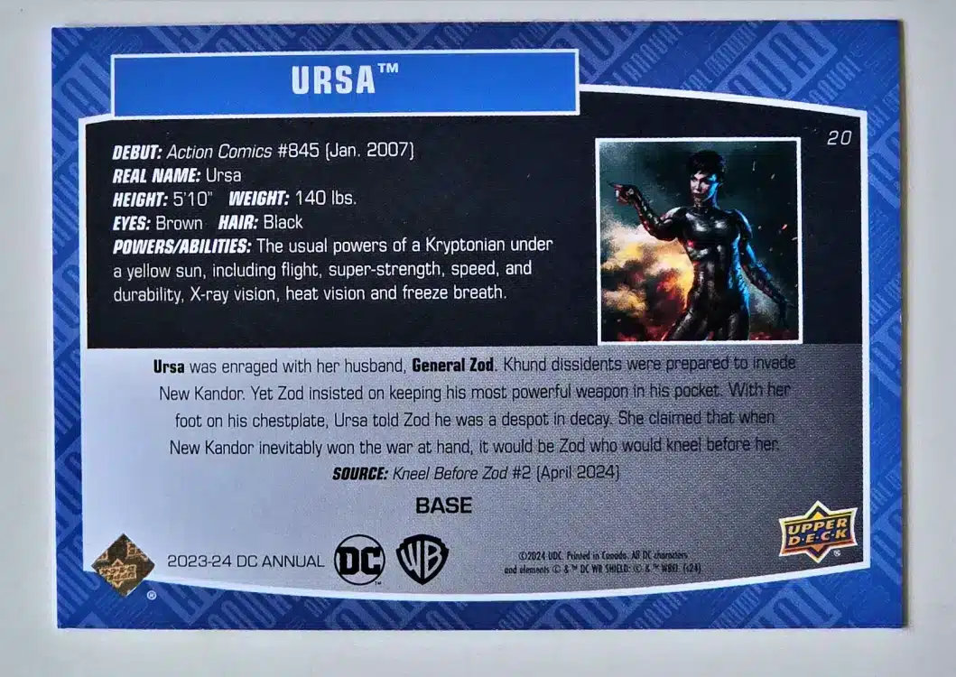 Ursa Upper Deck 2023-24 Card #20 back