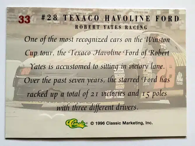 28 Texaco Havoline Classic 1996 #33 Back