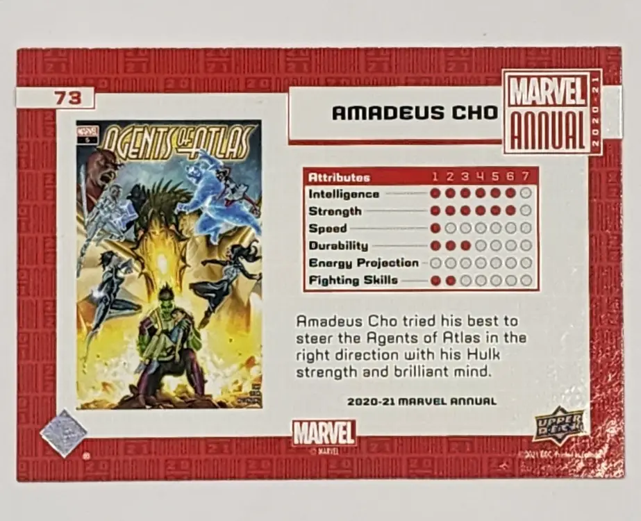 Amadeus Cho Marvel Annual 2020-21 Card #73 back