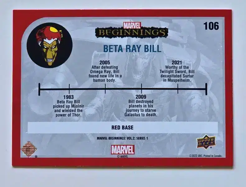Beta Ray Bill Marvel Beginnings 2020 Card# 106 Red Border Back