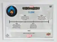 Cloak Marvel Beginnings 2022 Card #97 back