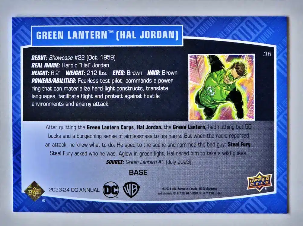 Green Lantern Upper Deck 2023-24 Card #36 back