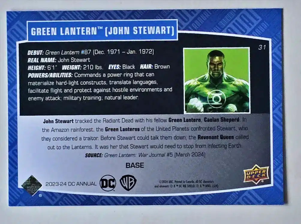 Green Lantern John Stewart Upper Deck 2023-24 Card #31