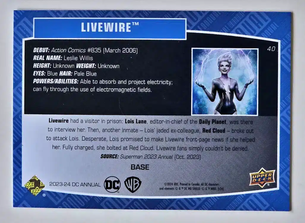 Livewire Upper Deck 2023-24 Card #40 Back