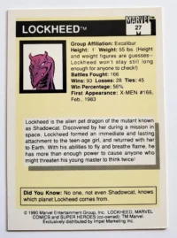 Lockheed Marvel 1990 Card #27 Back