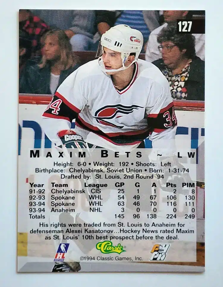 Maxim Bets Classic 4 Sport 1994 Card #127 back