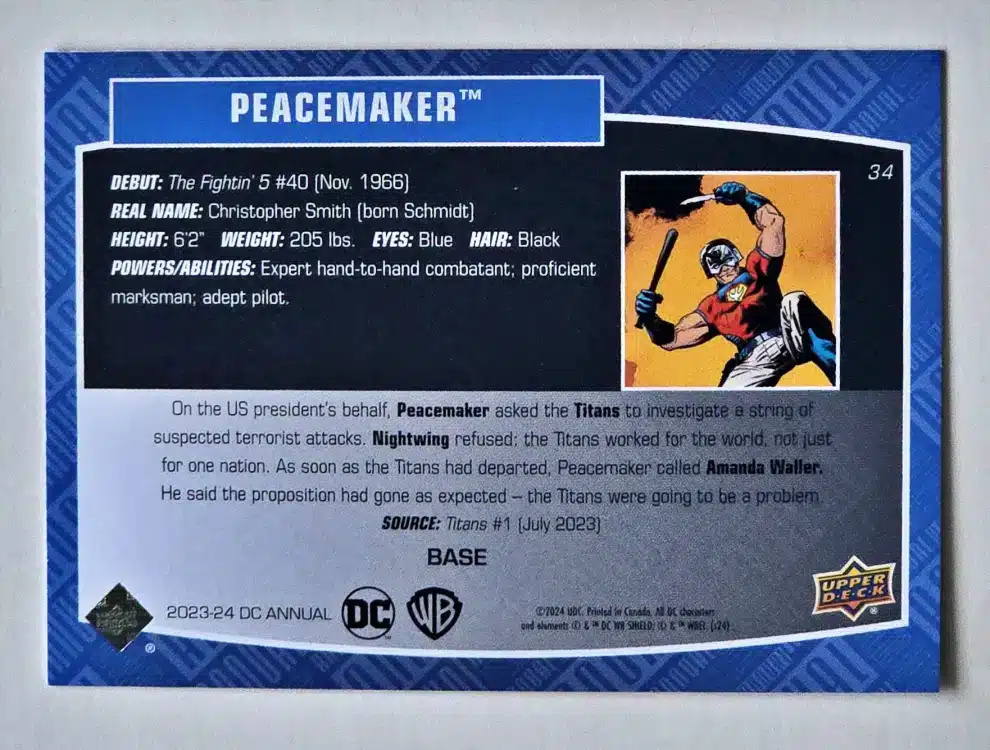 Peacemaker Upper Deck 2023-24 Card #34 back