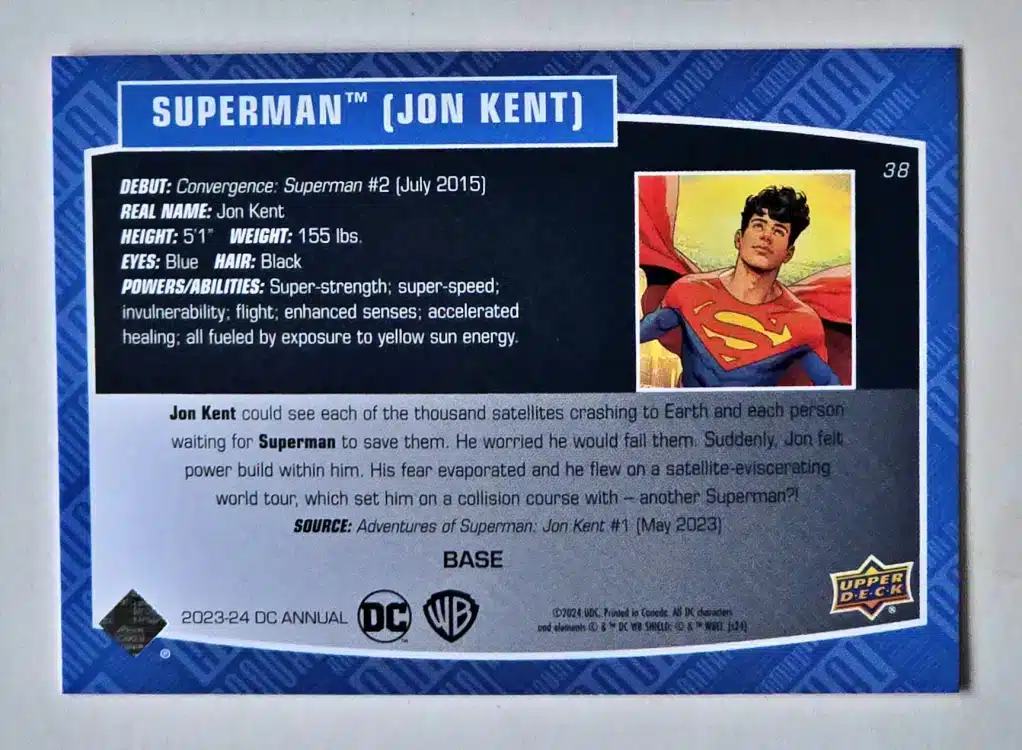 Superman Jon Kent Upper Deck 2023-24 Card #38 Back