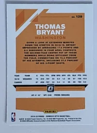 Donruss Optics 2019 Washington Wizards-Thomas Bryant #129 back